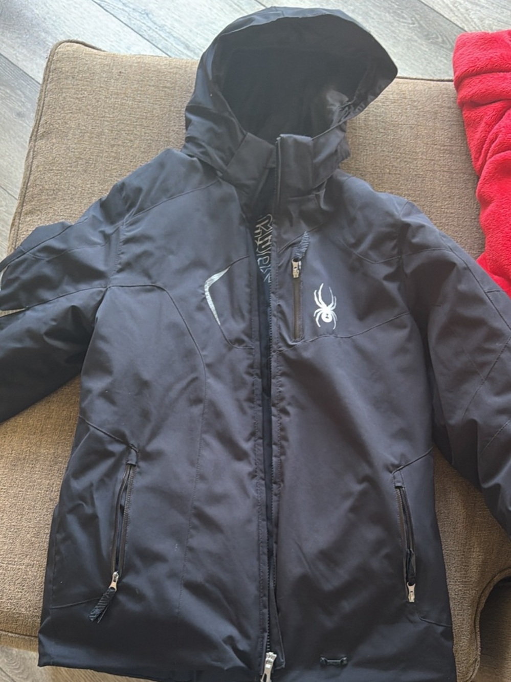 Spyder Kids Black Hooded Puffer Jacket with White Logo